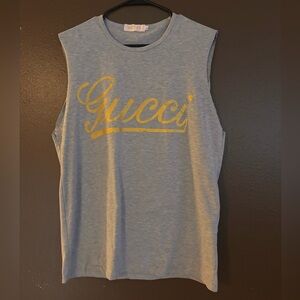 Gucci Light Gray Sleeveless Tank with Gold Script Logo